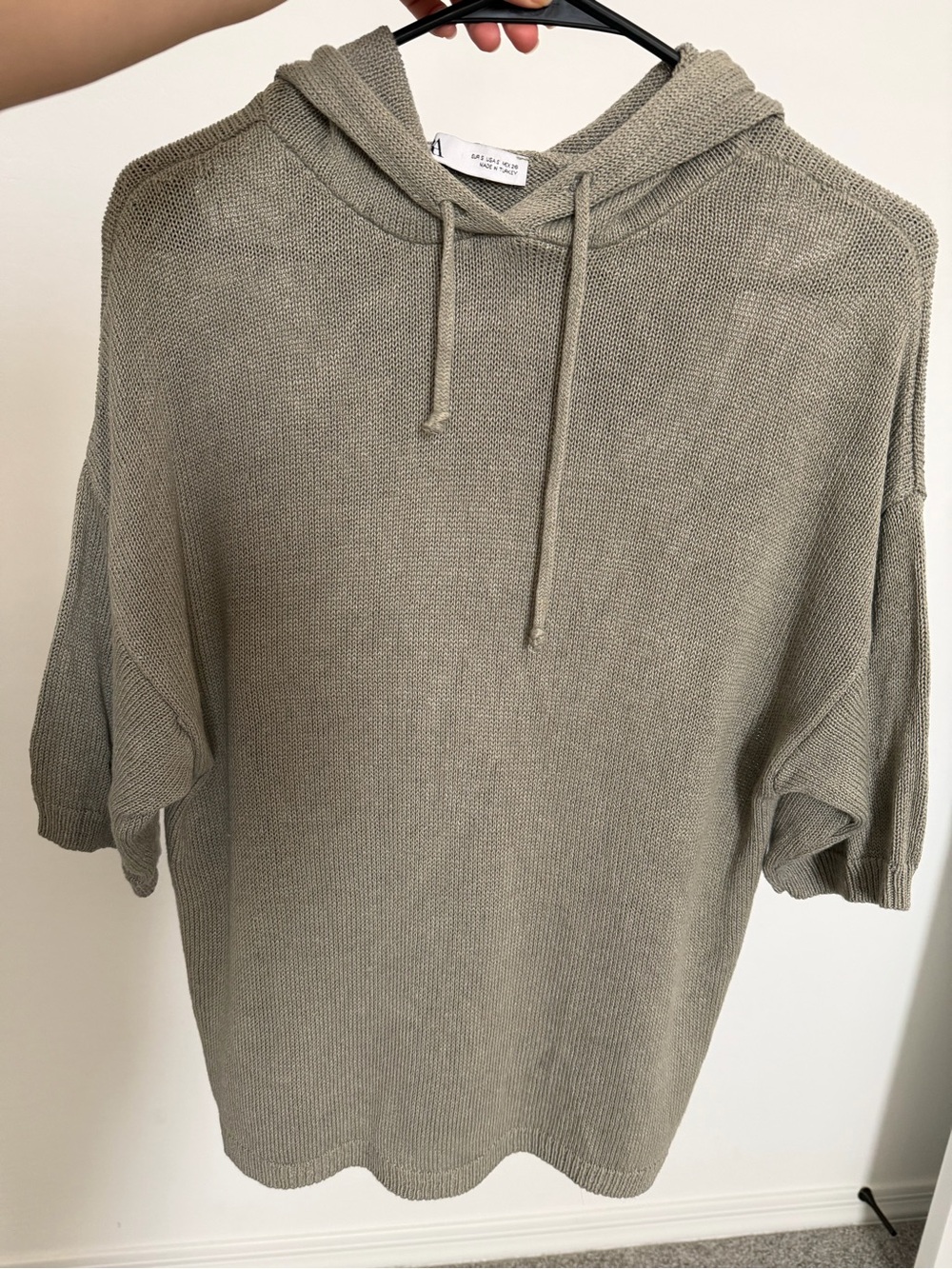 Zara Hooded Short-Sleeve Knit Sweater in Olive Green